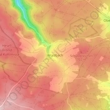 Würzbachの地形図、標高、地勢