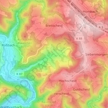 Elsbachの地形図、標高、地勢