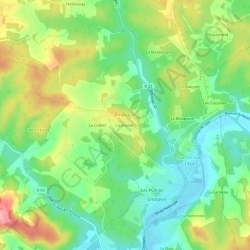 La Brandeの地形図、標高、地勢
