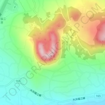 鬼岳の地形図、標高、地勢