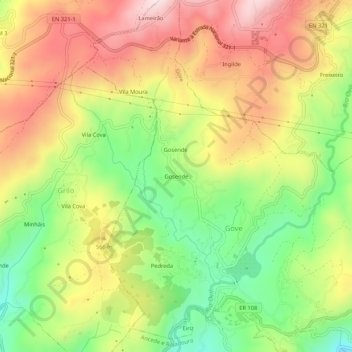 Gosendeの地形図、標高、地勢