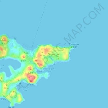 Sinandiganの地形図、標高、地勢