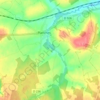 Les Bordeauxの地形図、標高、地勢