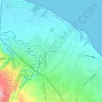 Cambustonの地形図、標高、地勢