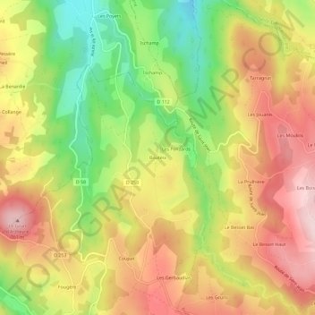 Bouteixの地形図、標高、地勢