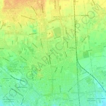 Padernoの地形図、標高、地勢