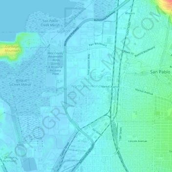 North Richmondの地形図、標高、地勢