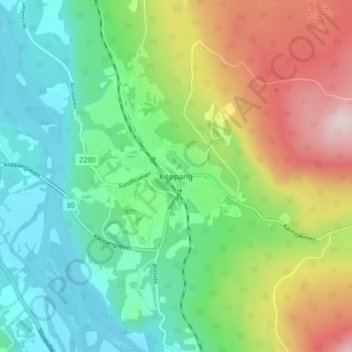 Koppangの地形図、標高、地勢
