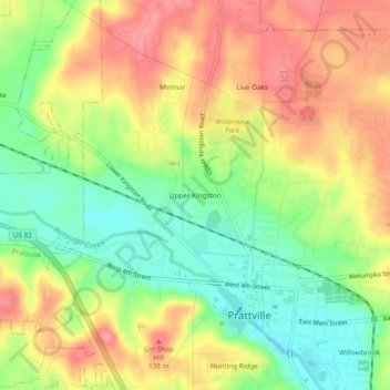 Upper Kingstonの地形図、標高、地勢