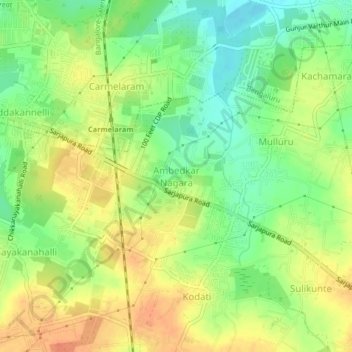 Ambedkar Nagaraの地形図、標高、地勢