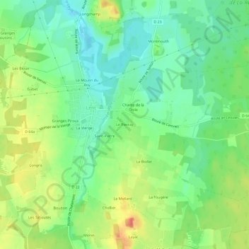 Le Pierrayの地形図、標高、地勢