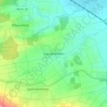 Sausenhofenの地形図、標高、地勢