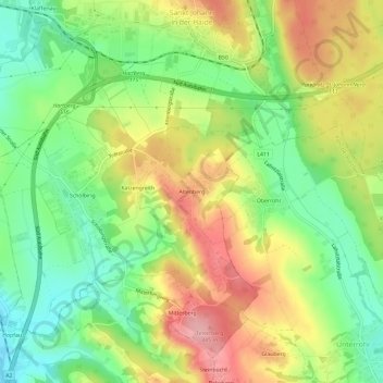 Altenbergの地形図、標高、地勢