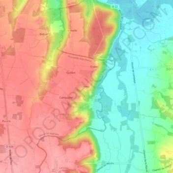 Faouの地形図、標高、地勢