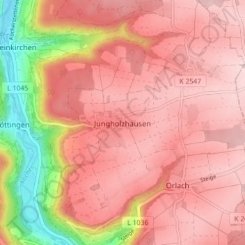Jungholzhausenの地形図、標高、地勢