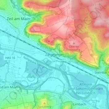 Ziegelangerの地形図、標高、地勢
