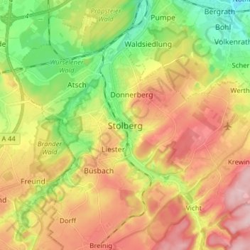 Stolbergの地形図、標高、地勢