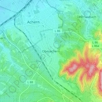 Oberachernの地形図、標高、地勢