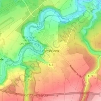 Wewelsburgの地形図、標高、地勢