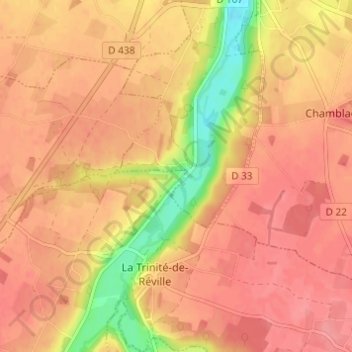 Les Nerveauxの地形図、標高、地勢
