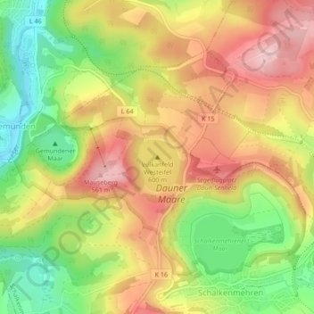 Vulkanfeld Westeifelの地形図、標高、地勢