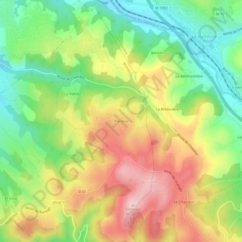 Placieuxの地形図、標高、地勢