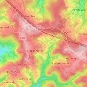 Dasbachの地形図、標高、地勢