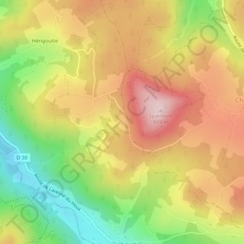 Menémontの地形図、標高、地勢