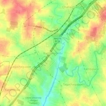 Kumbalagoduの地形図、標高、地勢