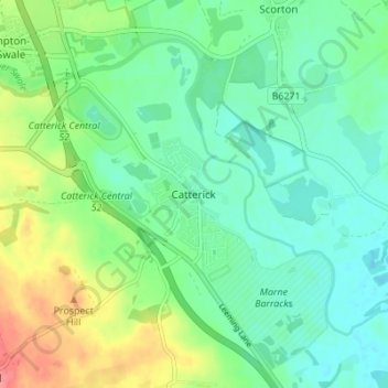 Catterickの地形図、標高、地勢