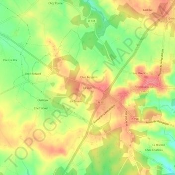 Le Clairの地形図、標高、地勢
