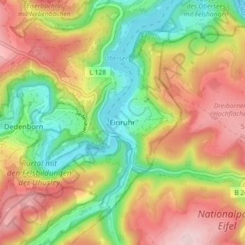 Einruhrの地形図、標高、地勢
