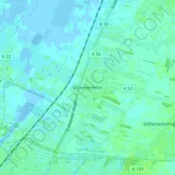 Völlenerfehnの地形図、標高、地勢