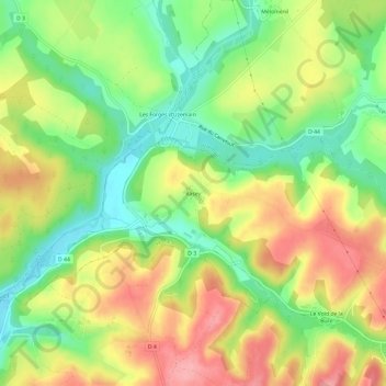 Raseyの地形図、標高、地勢