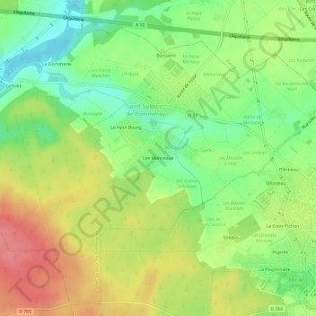 Les Monceauxの地形図、標高、地勢