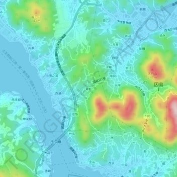 青影の地形図、標高、地勢