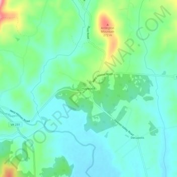 Haywoodの地形図、標高、地勢