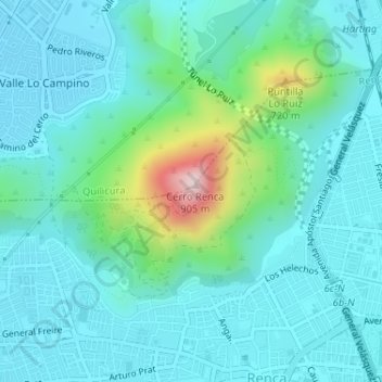 Mirador Cimaの地形図、標高、地勢