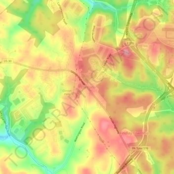 Clintonの地形図、標高、地勢