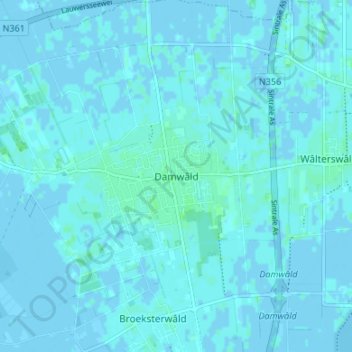 Damwâldの地形図、標高、地勢
