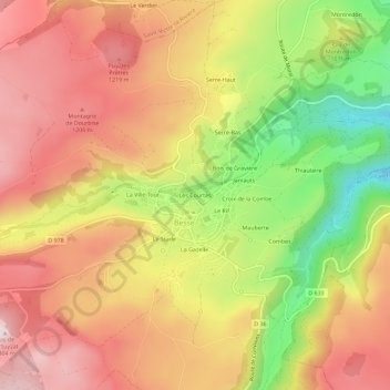 Les Courtesの地形図、標高、地勢