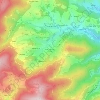 Charmacot-le-Hautの地形図、標高、地勢