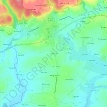 Coat Davidの地形図、標高、地勢