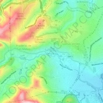 San Mateo Nopalaの地形図、標高、地勢