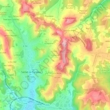 Le Foussatの地形図、標高、地勢