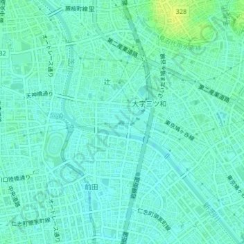 辻公園の地形図、標高、地勢