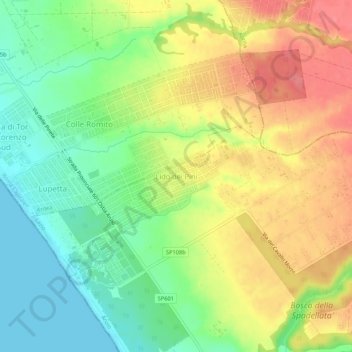 Lido dei Piniの地形図、標高、地勢