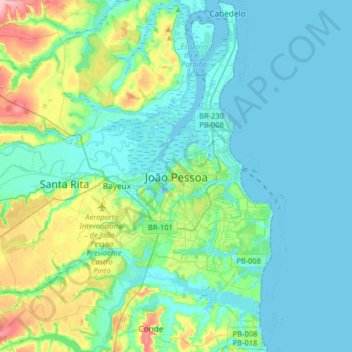 João Pessoaの地形図、標高、地勢