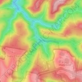 Whipbird Gullyの地形図、標高、地勢