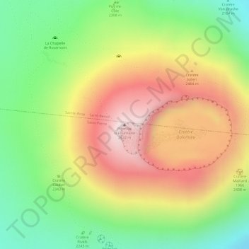 Piton de la Fournaiseの地形図、標高、地勢